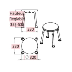 Siège De Douche|Pellet Tabouret de douche PMR Essentiel rond hauteur réglable + Barre à ventouse de maintien PMR 30 cm