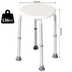 Siège De Douche|Homcom Tabouret de douche réglable en hauteur siège de douche ergonomique pieds antidérapants charge max. 136 Kg alu HDPE blanc