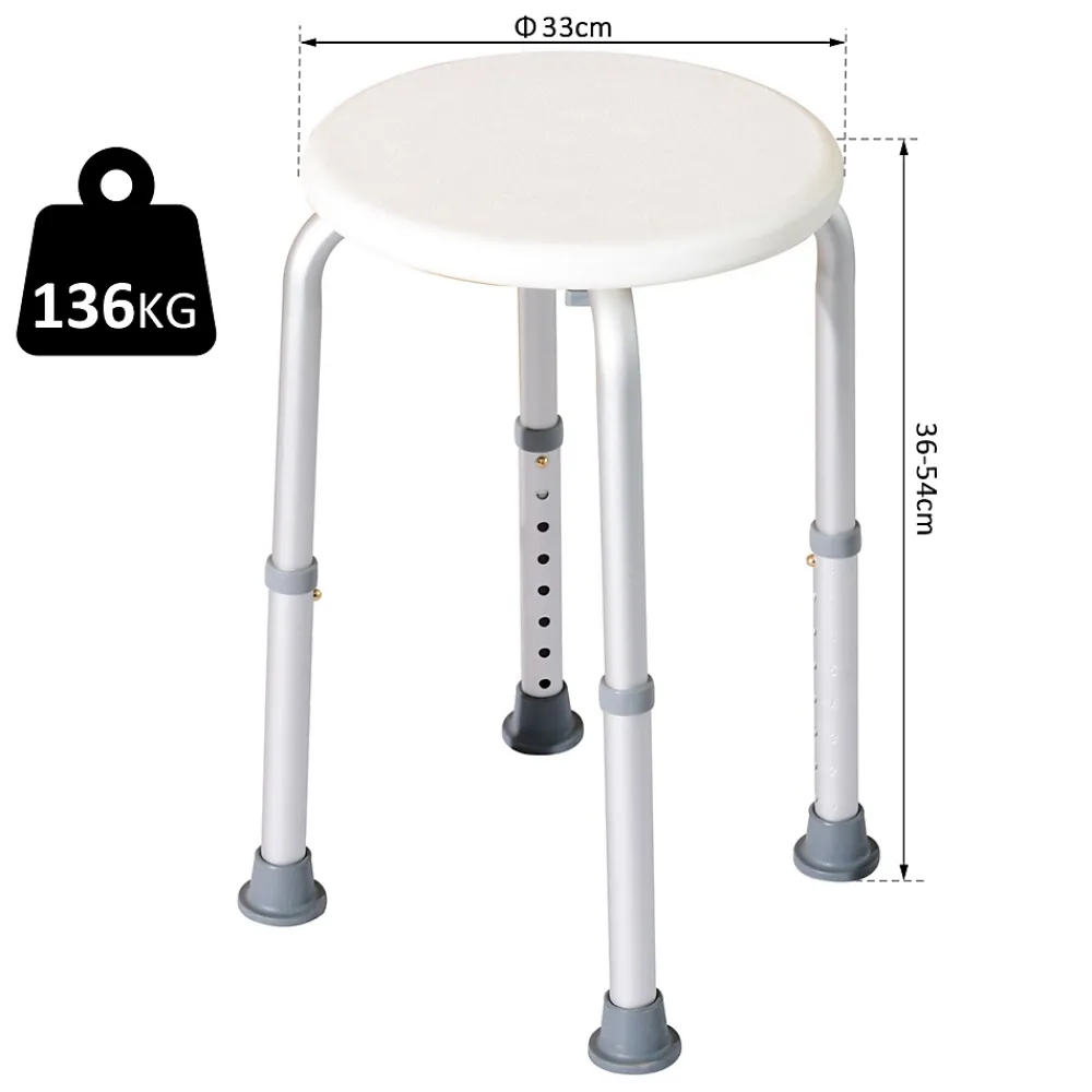 Siège De Douche|Homcom Tabouret de douche réglable en hauteur siège de douche ergonomique pieds antidérapants charge max. 136 Kg alu HDPE blanc