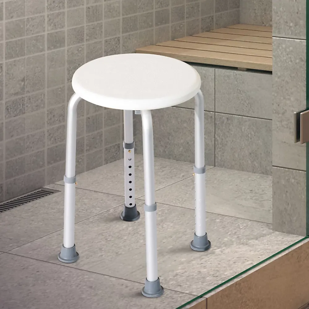 Siège De Douche|Homcom Tabouret de douche réglable en hauteur siège de douche ergonomique pieds antidérapants charge max. 136 Kg alu HDPE blanc