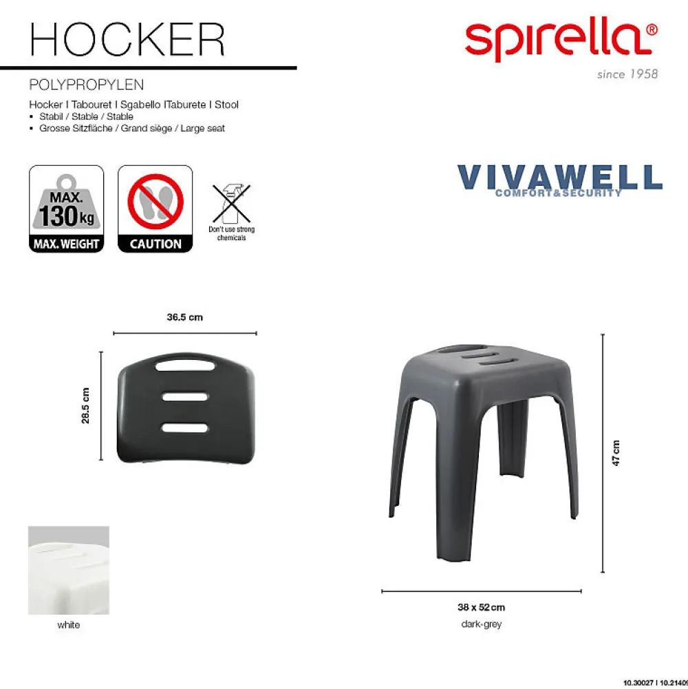 Spirella Tabouret grand siège de douche HOCKER Blanc Max 130kg