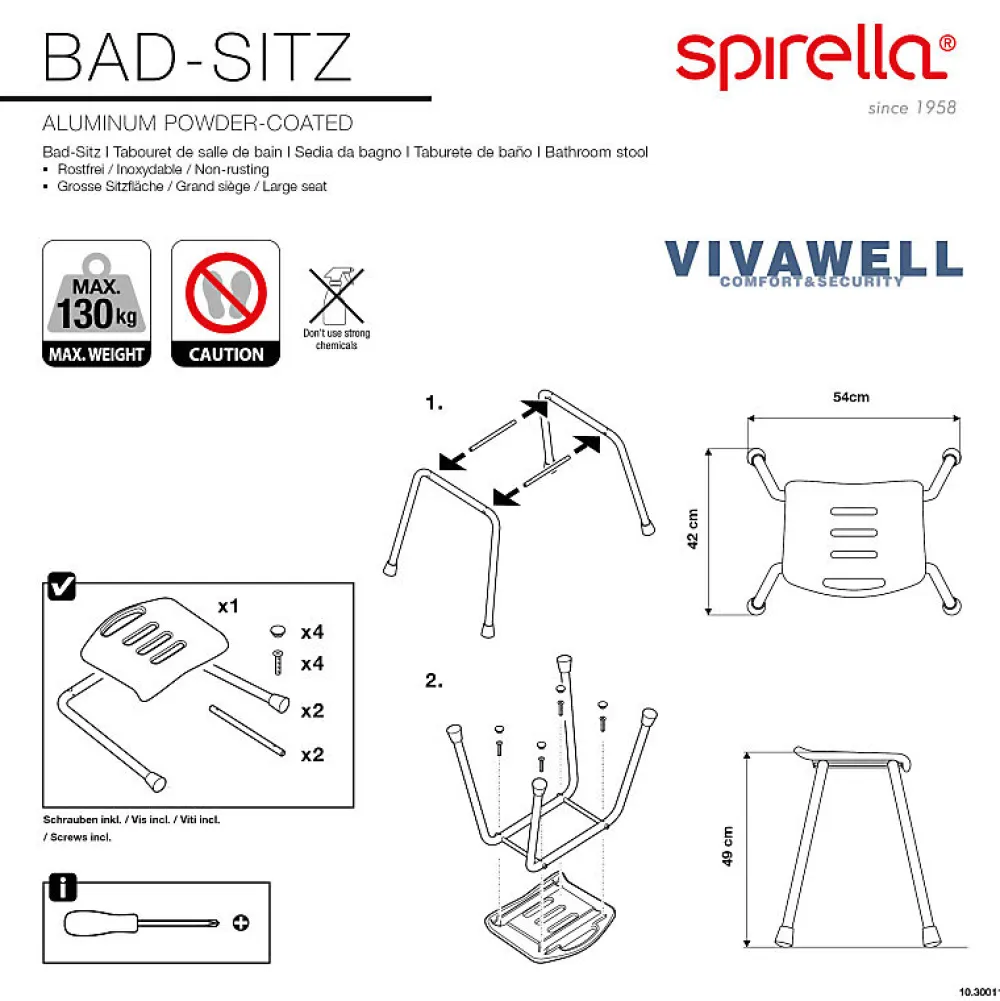 Spirella Tabouret Salle de bain Inoxydable Blanc