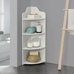 Etagère Salle De Bains|[En.Casa] Étagère Angle Bjurholm pour Salle de Bain à 4 Niveaux 90 x 28 x 28 cm Blanc en.casa