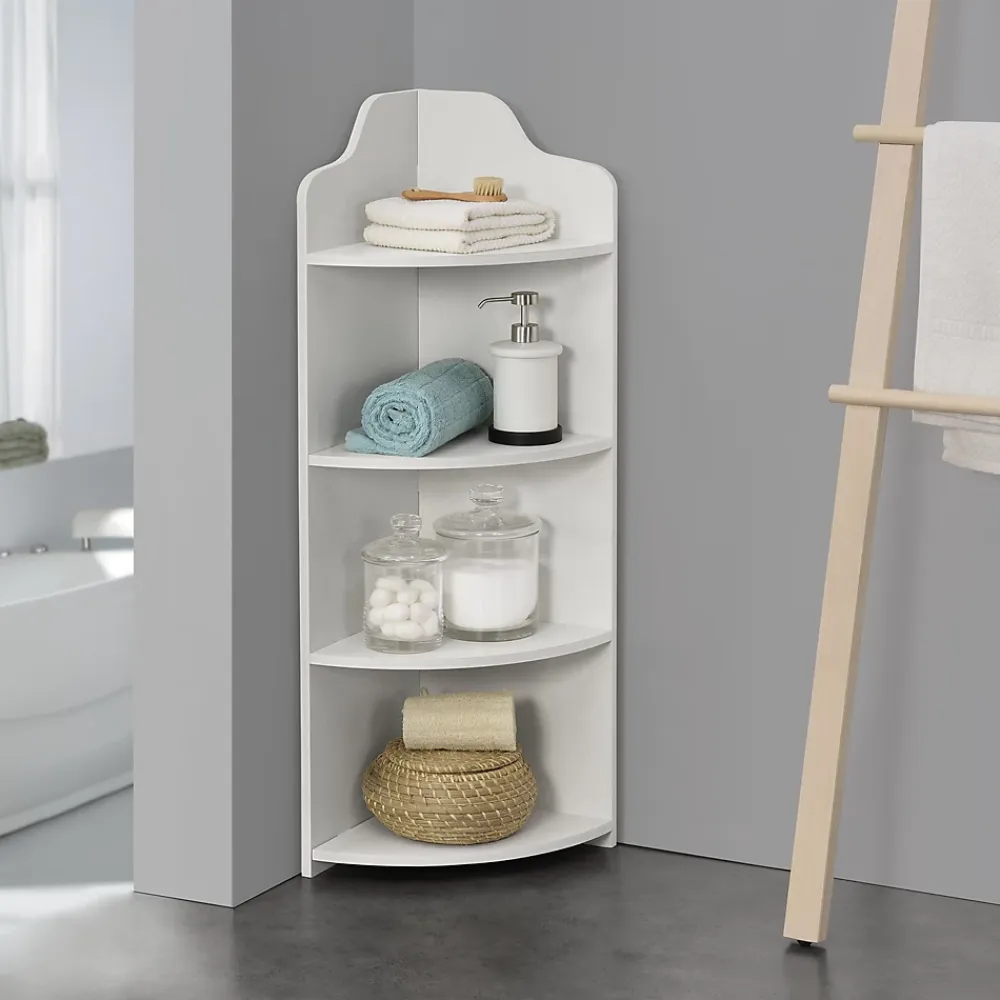Etagère Salle De Bains|[En.Casa] Étagère Angle Bjurholm pour Salle de Bain à 4 Niveaux 90 x 28 x 28 cm Blanc en.casa