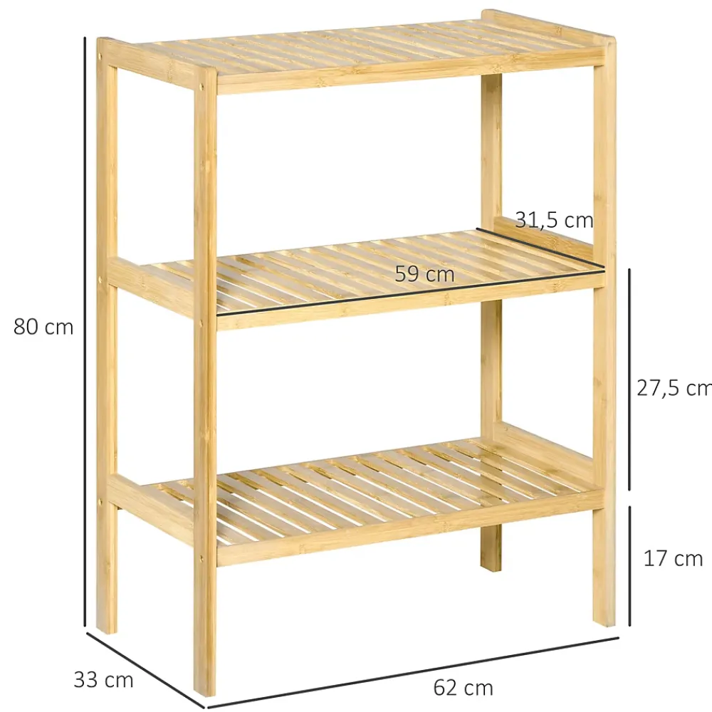Etagère Salle De Bains|ProximaX Étagère autoportante 3 niveaux en bambou, meuble rangement salle de bain, cuisine, salon ou couloir, finition naturelle
