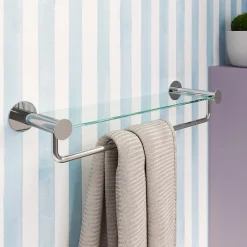 GoodHome Étagère avec porte-serviettes en verre et acier inoxydable chromé H.40 cm Cavally