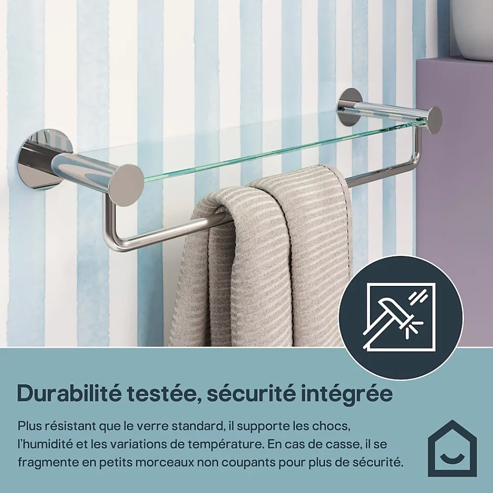 GoodHome Étagère avec porte-serviettes en verre et acier inoxydable chromé H.40 cm Cavally