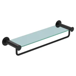 GoodHome Étagère avec porte-serviettes en verre et acier inoxydable noir H.40 cm Cavally