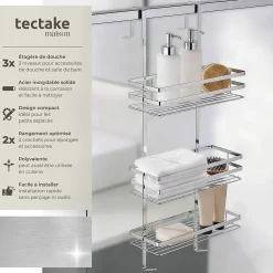 Etagère Salle De Bains|Tectake Étagère de douche en Acier inoxydable avec 3 étagères argent