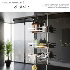 Etagère Salle De Bains|Tectake Étagère de douche en Acier inoxydable avec 3 étagères argent