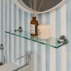 Etagère Salle De Bains|GoodHome Étagère de salle de bain en verre et acier inoxydable chromé H.40 cm Endell