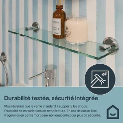 Etagère Salle De Bains|GoodHome Étagère de salle de bain en verre et acier inoxydable chromé H.40 cm Endell