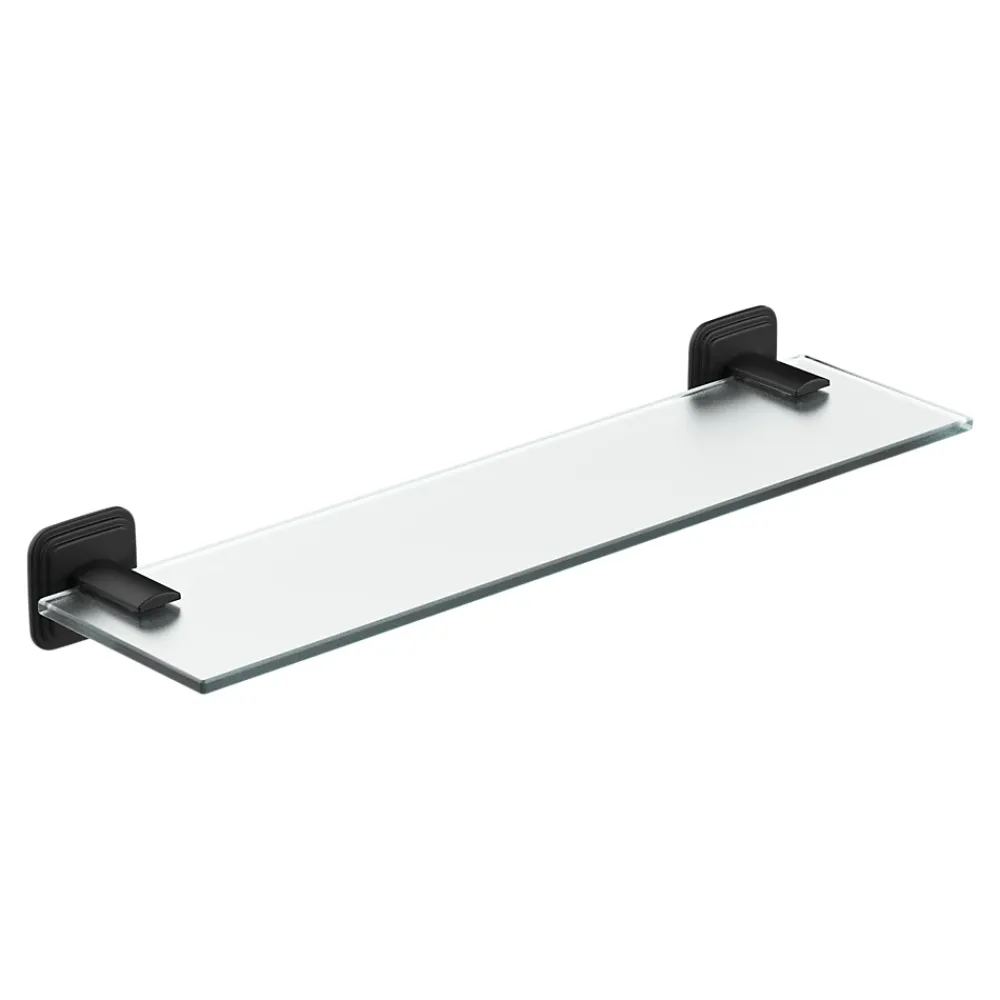 GoodHome Étagère de salle de bain en verre et acier inoxydable noir H.40 cm Teesta