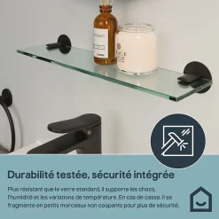 Etagère Salle De Bains|GoodHome Étagère de salle de bain en verre et acier inoxydable noir H.40 cm Cavally
