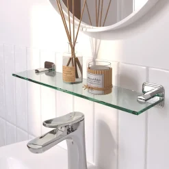 Etagère Salle De Bains|GoodHome Étagère de salle de bain en verre et acier inoxydable chromé H.40 cm Teesta