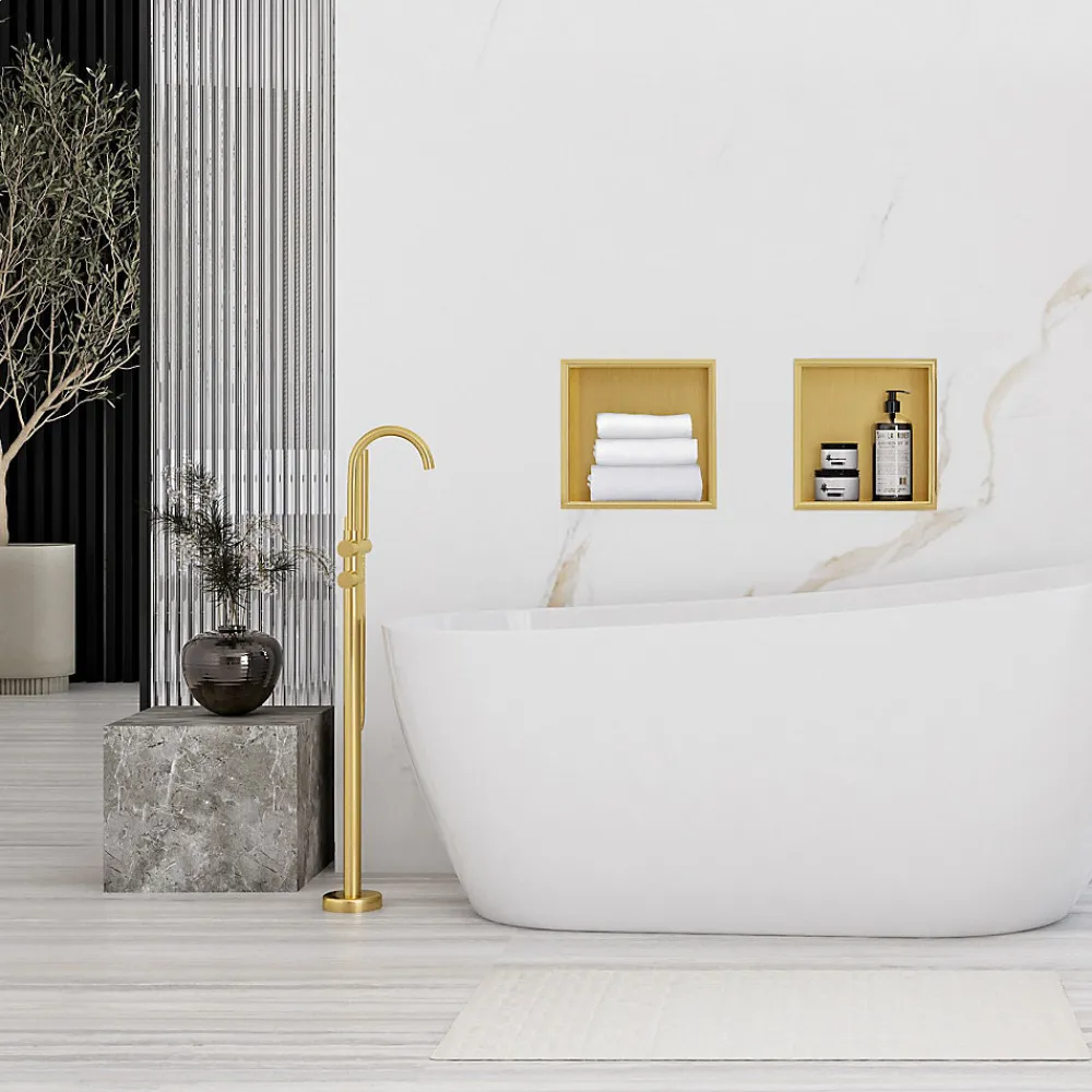 Etagère Salle De Bains|Rea ÉTAGÈRE D'ENCASTREMENT POUR SALLE DE BAINS 7 30X30X10 BRUSH GOLD