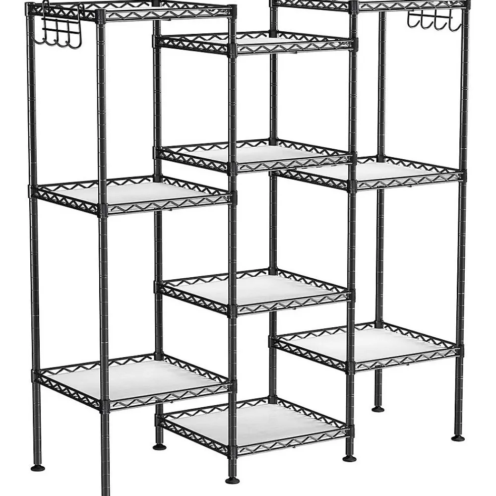 Etagère Salle De Bains|Calicosy Étagère en métal noir avec grille de rangement modulable - L30 x H121 cm