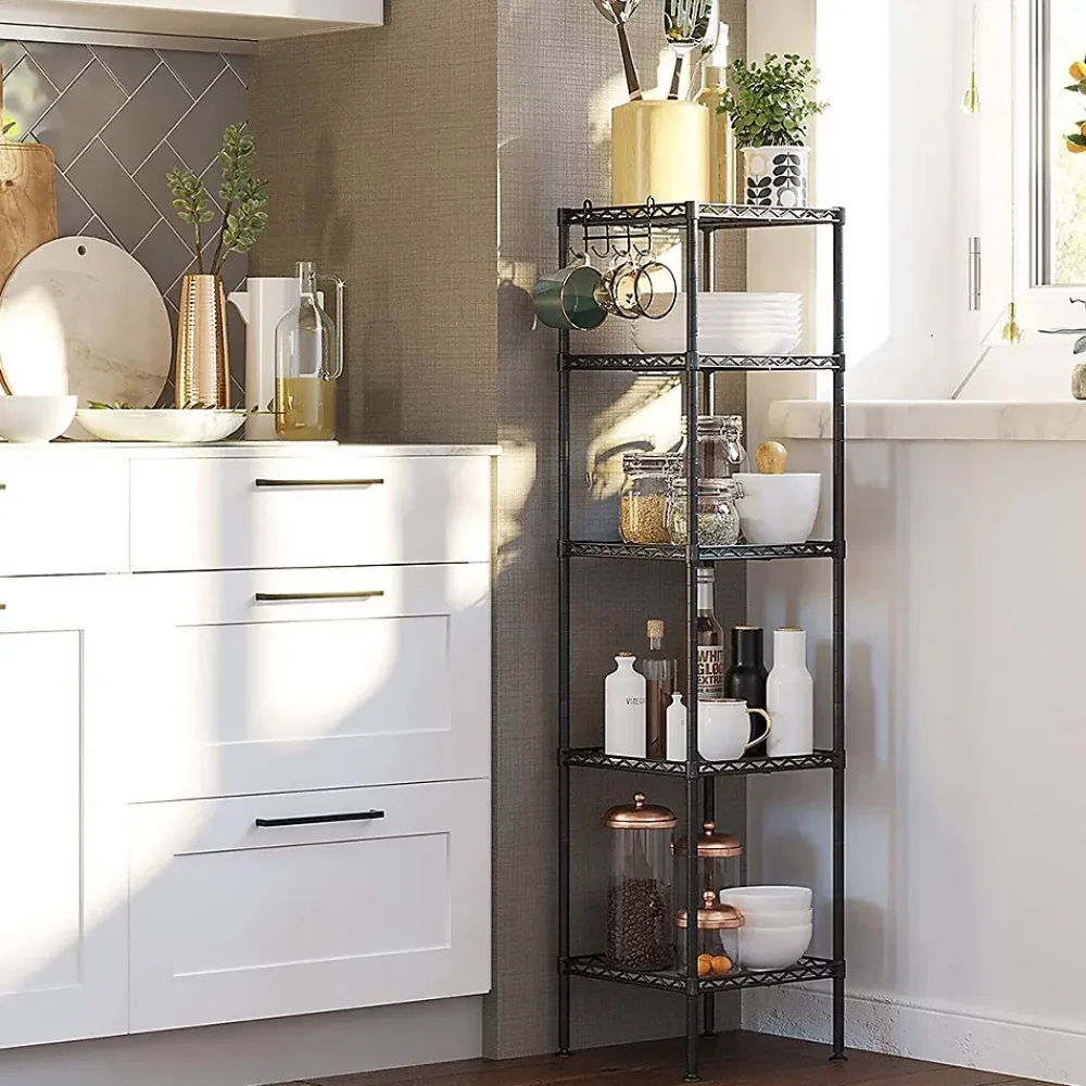 Etagère Salle De Bains|Calicosy Étagère en métal noir avec grille de rangement modulable - L30 x H121 cm