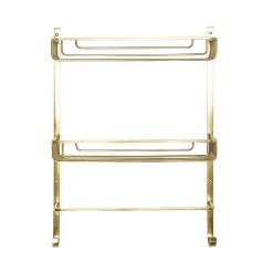 Signature Étagère Murale 2 Niveaux avec Porte-Serviettes en Laiton Dorée - L42 x H56cm