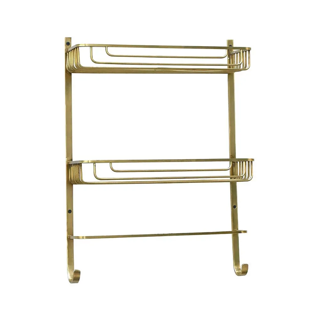 Signature Étagère Murale 2 Niveaux avec Porte-Serviettes en Laiton Dorée - L42 x H56cm
