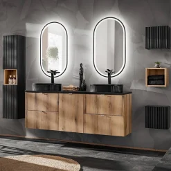 [En.Casa] Étagère murale de salle de bain Newport 27 x 25 x 21 cm effet chêne en.casa