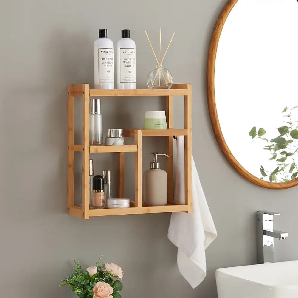 Etagère Salle De Bains|Meuble De Salle De Bains Faible Profondeur|[En.Casa] Étagère murale pour salle de bain Höör bambou 42 x 37 x 17 cm naturel en.casa