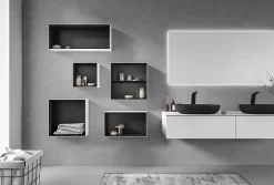 Bernstein Étagère murale suspendue carré design en MDF, résistant à l'humidité, laqué 7 fois - 32x32x17,7cm - ARCTIC 320 - Blanc mat
