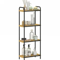 Homcom Étagère salle de bain bambou verni 4 niveaux autoportante cadre acier noir