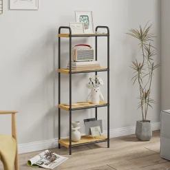 Homcom Étagère salle de bain bambou verni 4 niveaux autoportante cadre acier noir