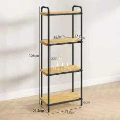Homcom Étagère salle de bain bambou verni 4 niveaux autoportante cadre acier noir