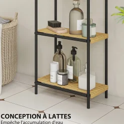 Homcom Étagère salle de bain bambou verni 4 niveaux autoportante cadre acier noir