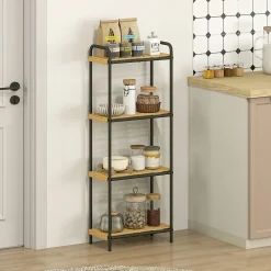 Homcom Étagère salle de bain bambou verni 4 niveaux autoportante cadre acier noir