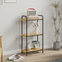 Homcom Étagère salle de bain bambou verni 3 niveaux autoportante cadre acier noir