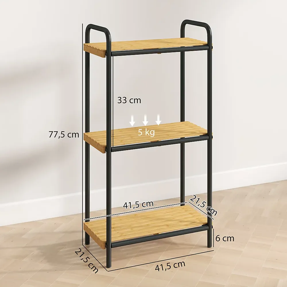 Homcom Étagère salle de bain bambou verni 3 niveaux autoportante cadre acier noir