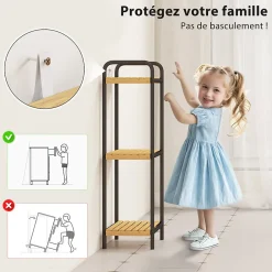 Homcom Étagère salle de bain bambou verni 3 niveaux autoportante cadre acier noir
