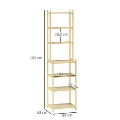 Homcom Étagère salle de bain bois bambou verni 7 niveaux étagères à lattes dim. 44 x 33 x 180 cm