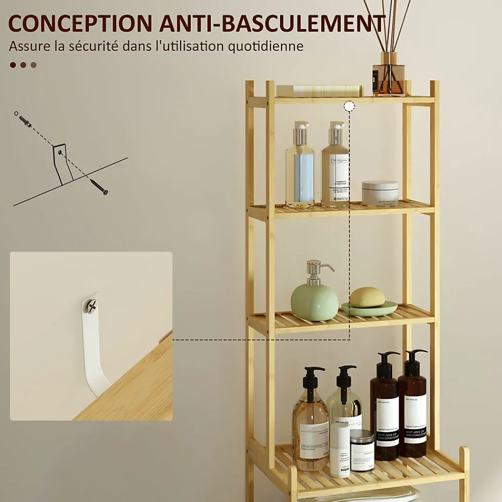 Homcom Étagère salle de bain bois bambou verni 7 niveaux étagères à lattes dim. 44 x 33 x 180 cm