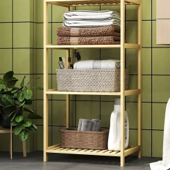 Homcom Étagère salle de bain bois bambou verni 7 niveaux étagères à lattes dim. 44 x 33 x 180 cm