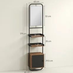 Armoire De Toilette|Homcom Étagère salle de bain design vintage avec miroir - porte, 2 étagères - 40 x 30 x 179 cm - métal noir effet bois