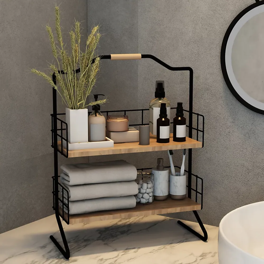 [En.Casa] Étagère Sallingsund avec 2 surfaces de stockage pour salle de bain noir effet bois en.casa