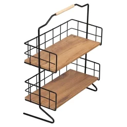 [En.Casa] Étagère Sallingsund avec 2 surfaces de stockage pour salle de bain noir effet bois en.casa
