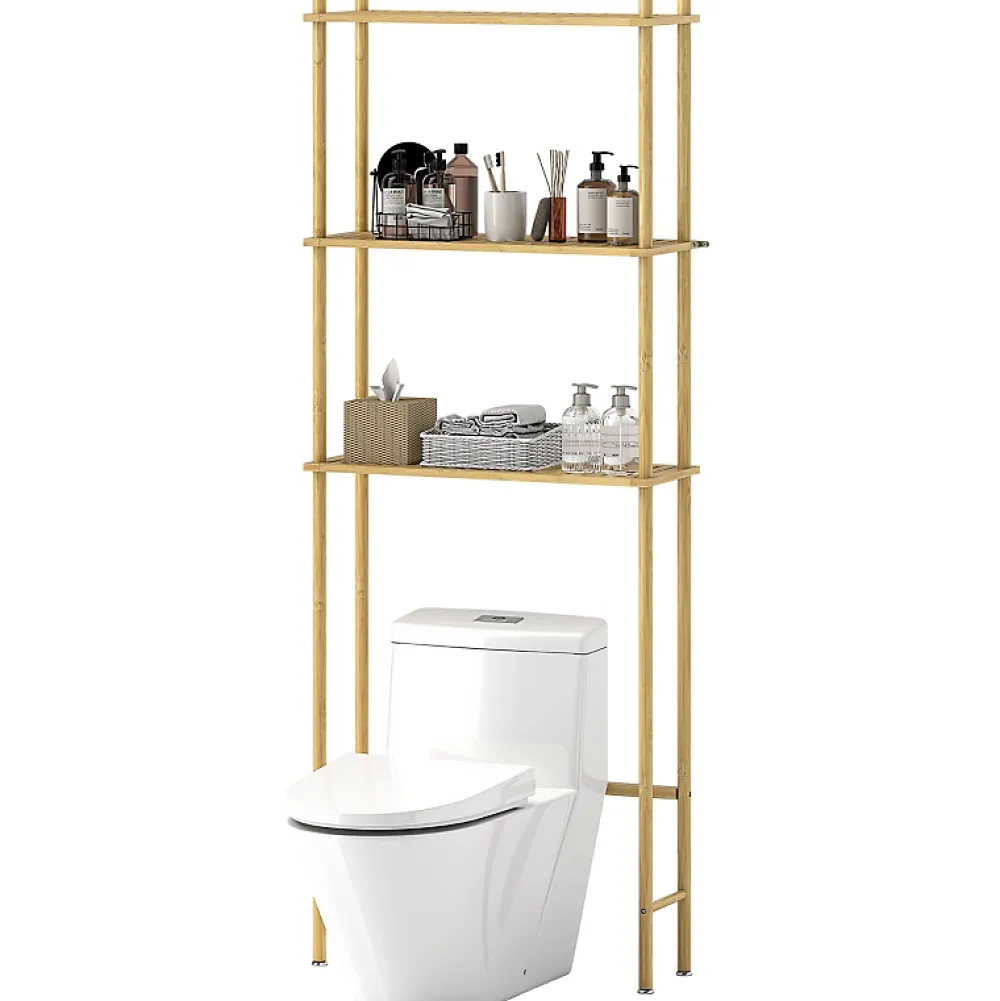 Etagère Salle De Bains|ProximaX Étagère WC 3 niveaux en bois naturel, meuble salle de bain gain de place avec système anti-basculement, style champêtre