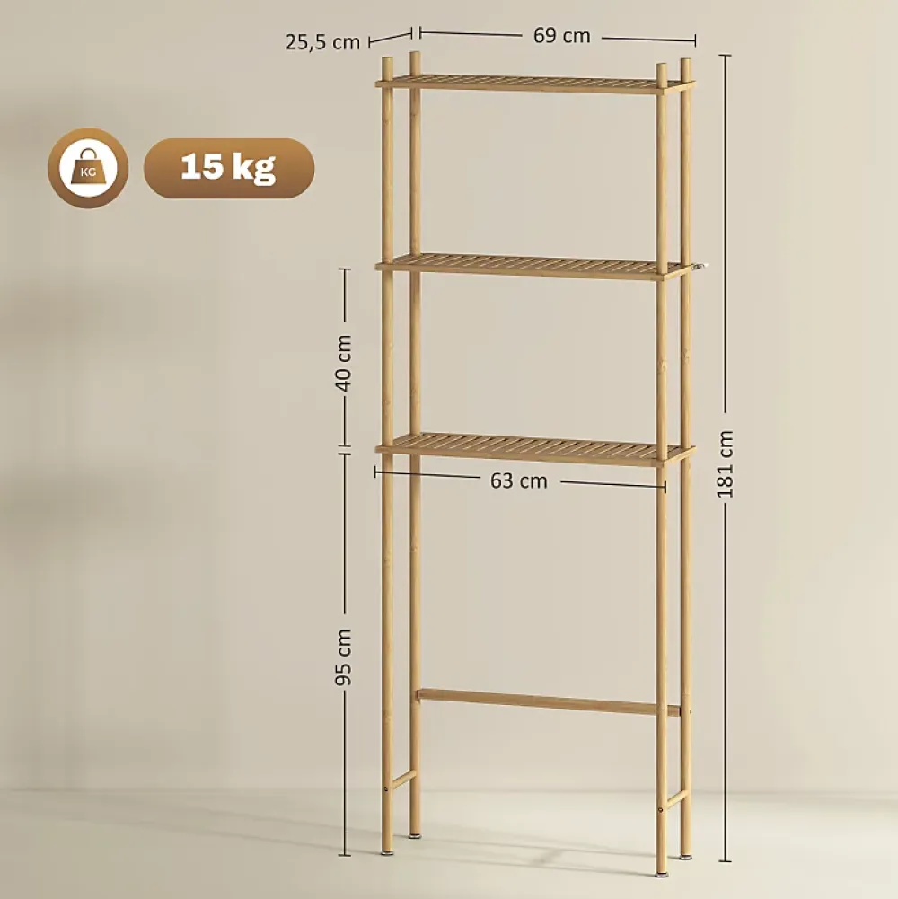 Etagère Salle De Bains|ProximaX Étagère WC 3 niveaux en bois naturel, meuble salle de bain gain de place avec système anti-basculement, style champêtre