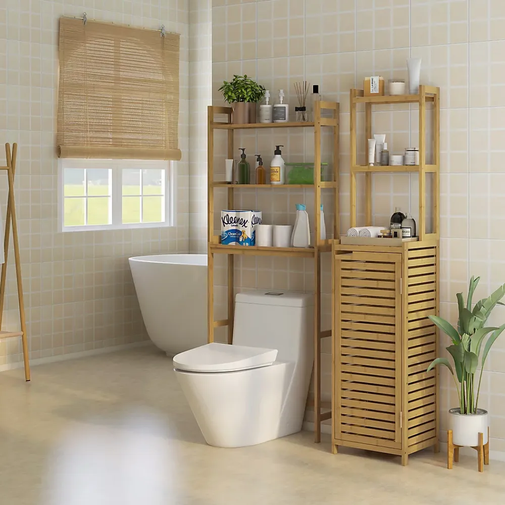 Etagère Salle De Bains|ProximaX Étagère WC autoportante 3 niveaux en bambou naturel, meuble salle de bain gain de place avec système anti-basculement