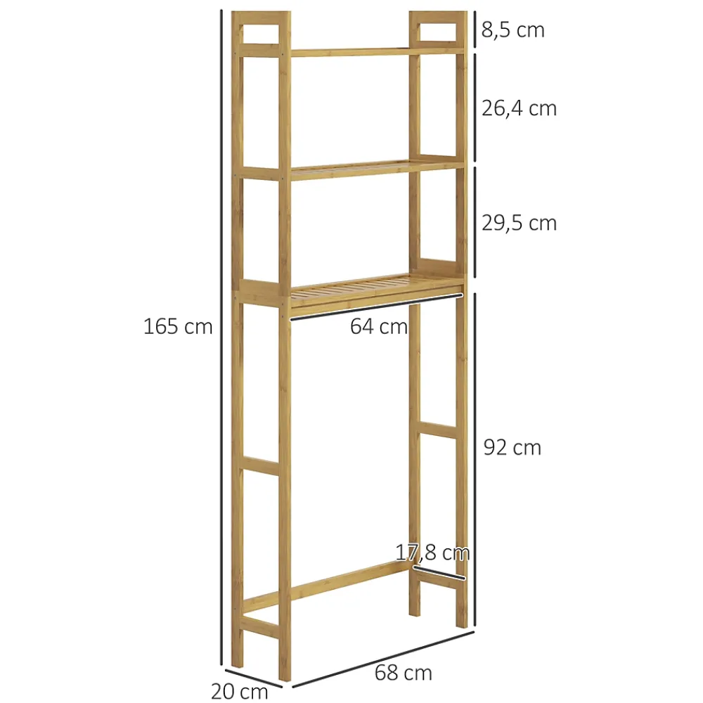 Etagère Salle De Bains|ProximaX Étagère WC autoportante 3 niveaux en bambou naturel, meuble salle de bain gain de place avec système anti-basculement