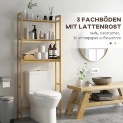 Etagère Salle De Bains|ProximaX Étagère WC autoportante 3 niveaux en bambou naturel, meuble salle de bain gain de place avec système anti-basculement