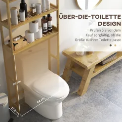 Etagère Salle De Bains|ProximaX Étagère WC autoportante 3 niveaux en bambou naturel, meuble salle de bain gain de place avec système anti-basculement