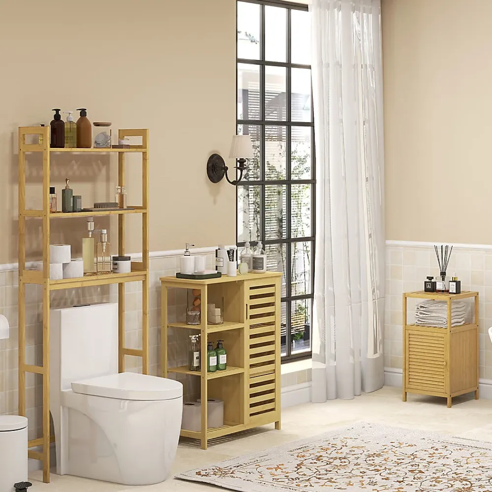 Etagère Salle De Bains|ProximaX Étagère WC autoportante 3 niveaux en bambou naturel, meuble salle de bain gain de place avec système anti-basculement