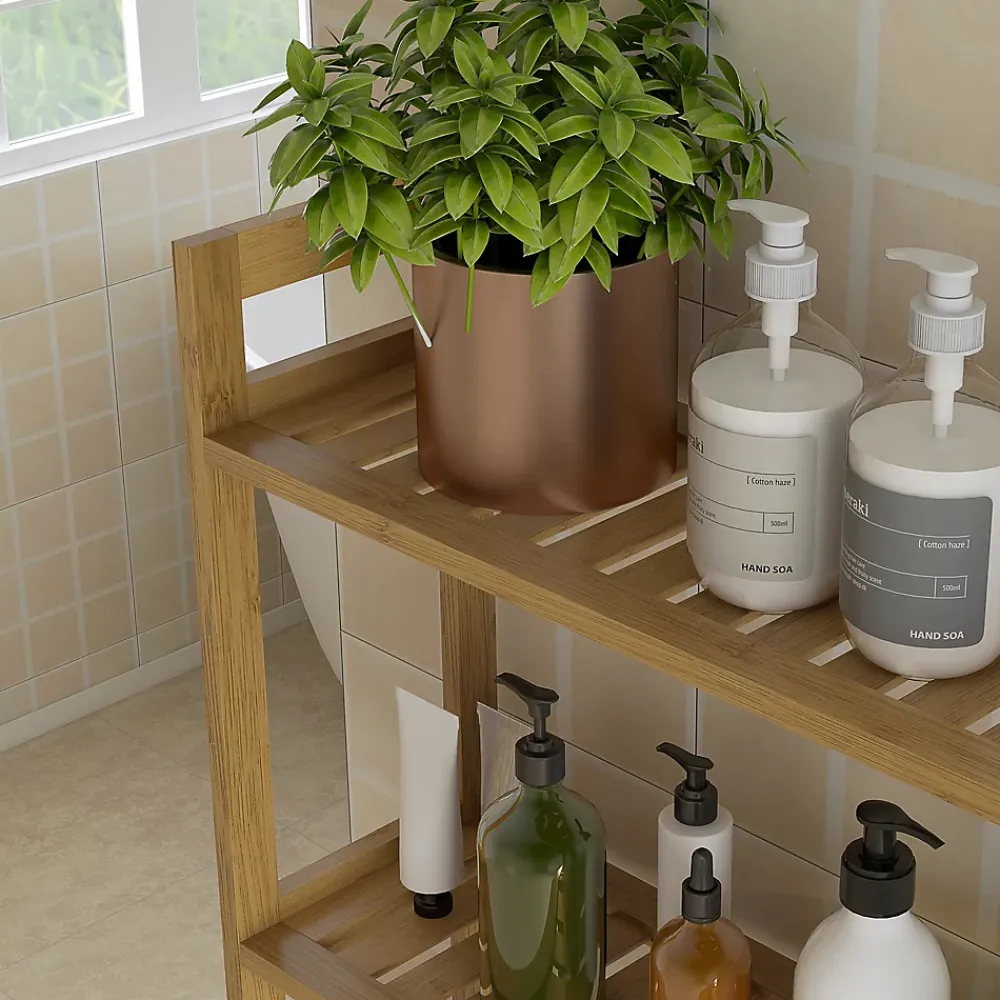 Etagère Salle De Bains|ProximaX Étagère WC autoportante 3 niveaux en bambou naturel, meuble salle de bain gain de place avec système anti-basculement