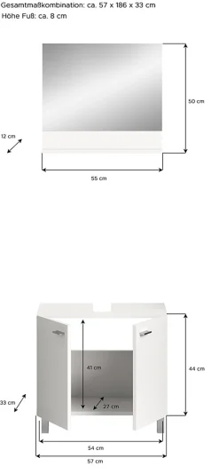 Meuble Sous Lavabo|Chb Collection Tambo - Ensemble de 2 meubles de salle de bains (L/H/P : 57x186x33 cm) en mélaminé blanc, vasque non incluse